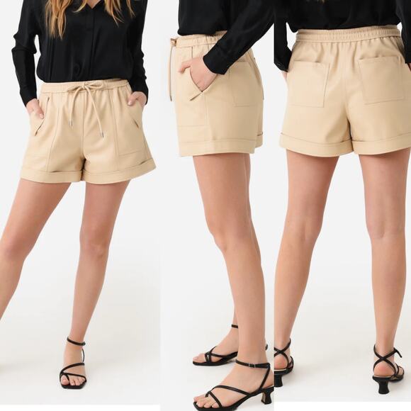 Jonathan Simkhai Noah Vanilla Cream Leather High Rise Vegan Leather Shorts L - Picture 9 of 9